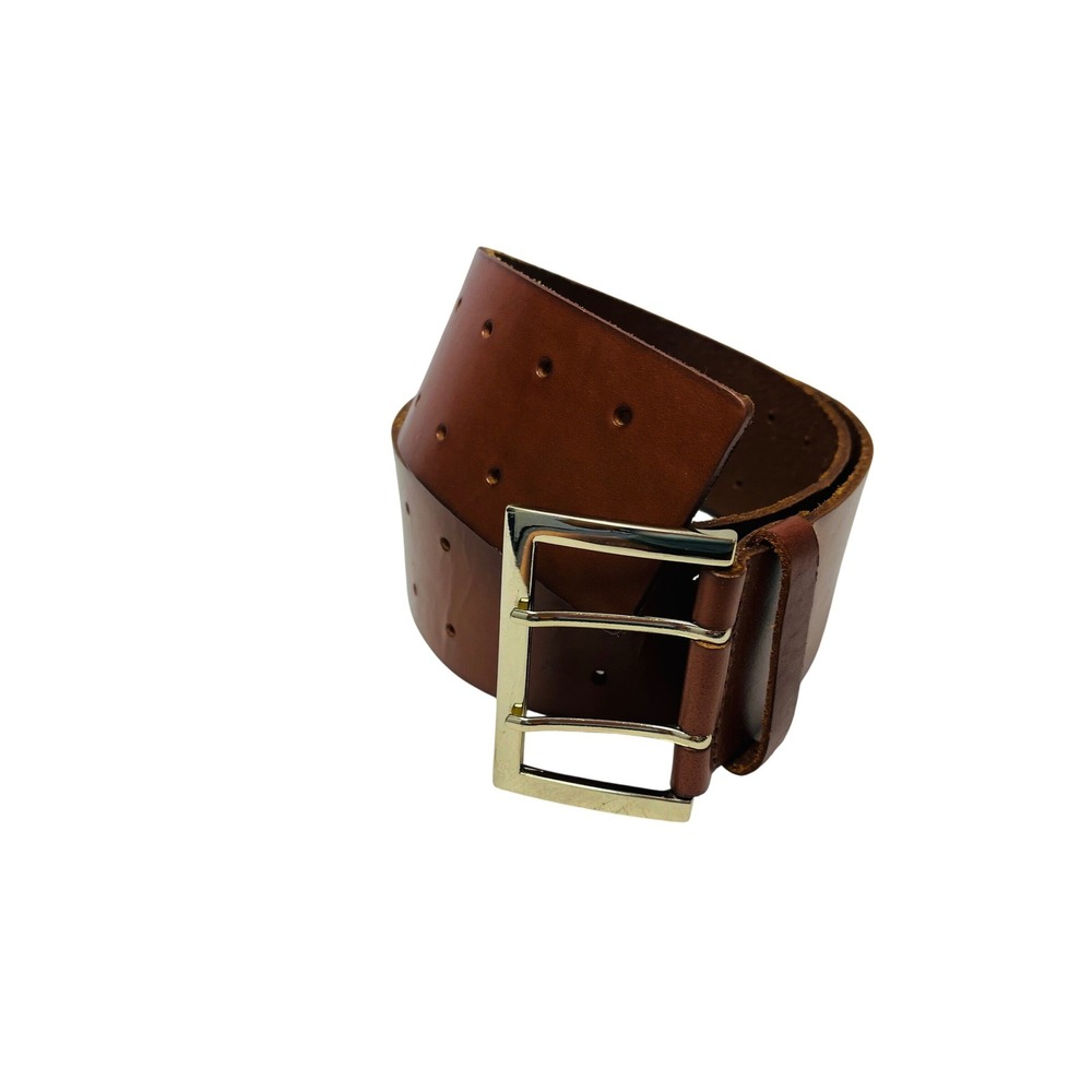 Banana Republic Leather Belt L Brown Wide Double Prong Gold Buckle Capsule Y2K